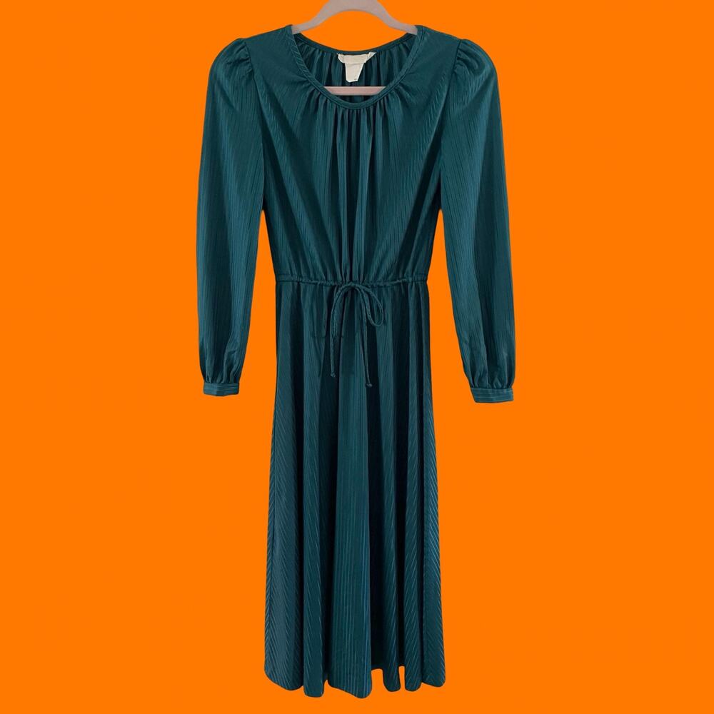 70's vintage teal prairie cottagecore midi dress XS SMALL